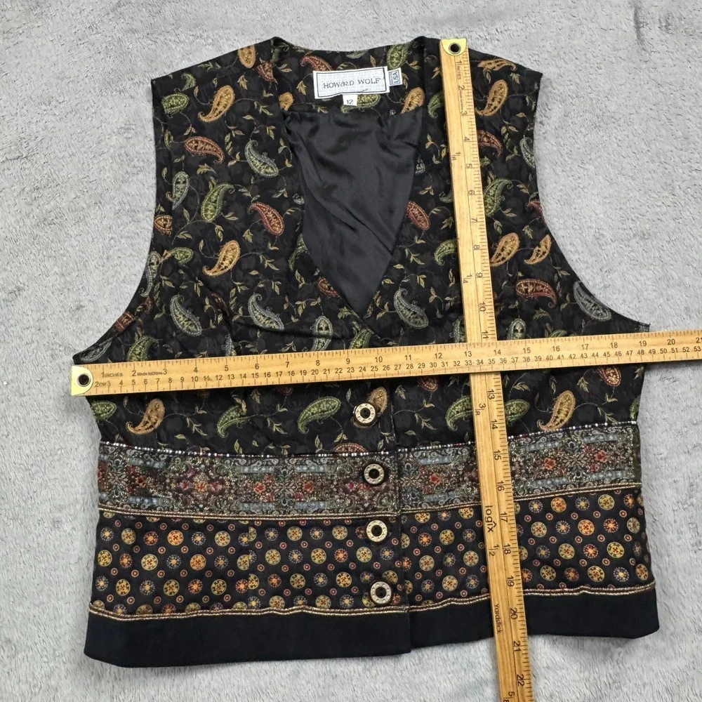 Vintage Howard Wolf Paisley Vest Women's Size 12 Black Gold Red Green‎ Blue Boho